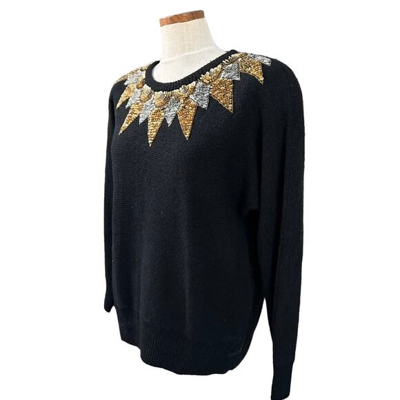 Vintage Silvercord Silk Angora Beaded Sequin Sweater Metallic Sunburst Size M - Picture 13 of 13